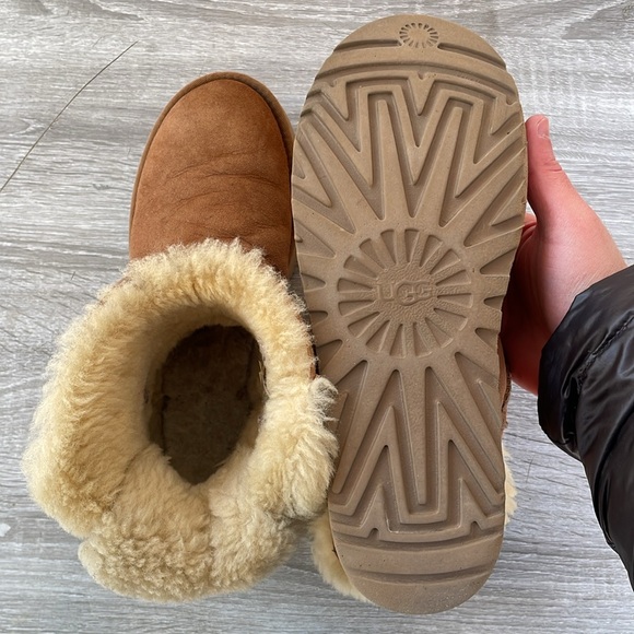 UGG Mini Bailey Bow II Exotic Leopard Print Tan Suede Womens Boots Size 10 - Picture 3 of 12